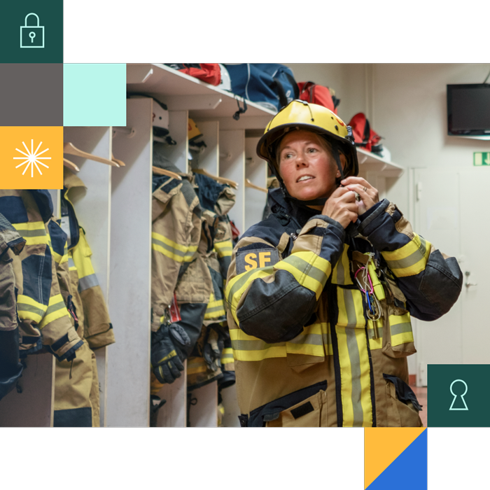 Fireman getting ready at the fire station