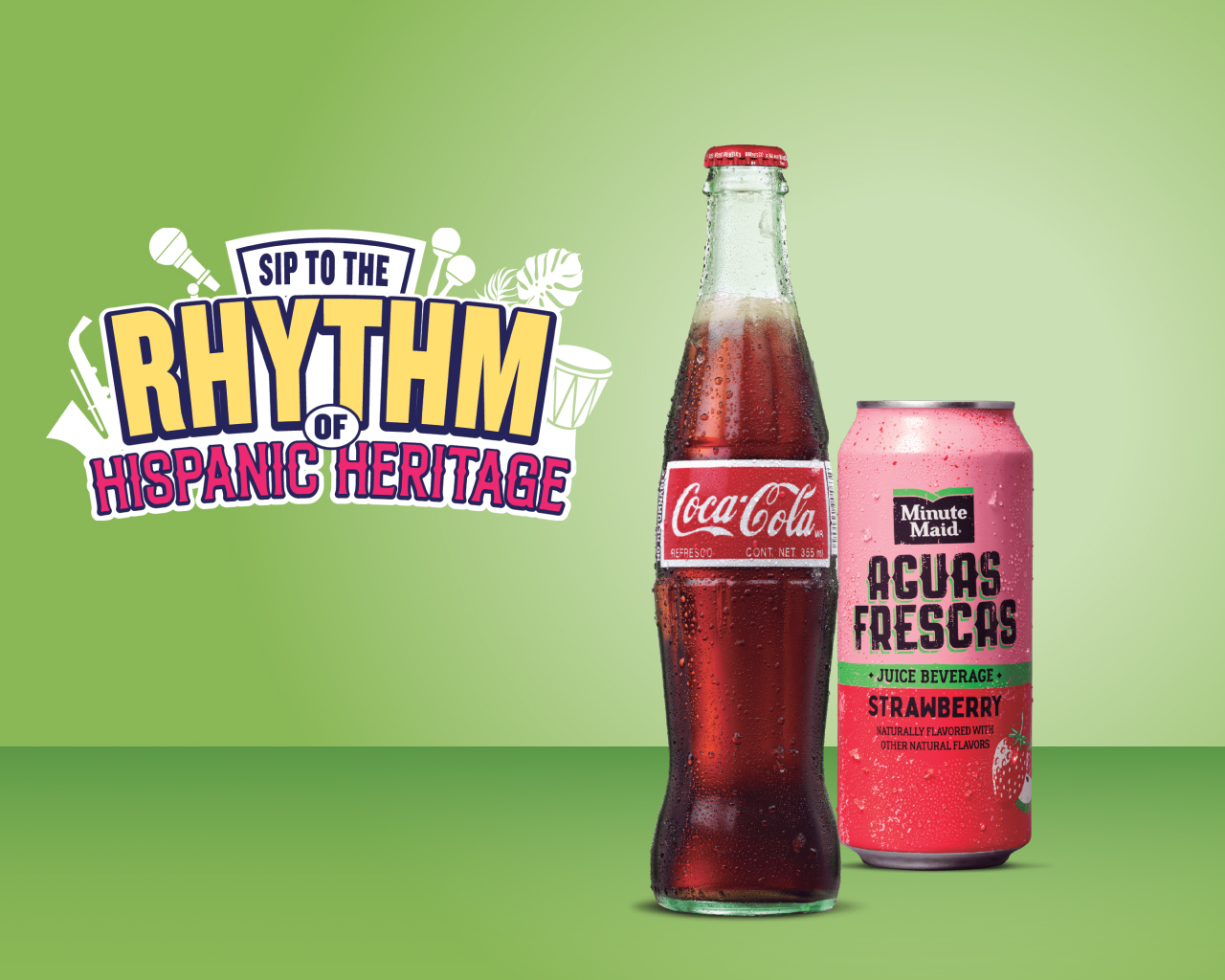 Sip to the rhythm of Hispanic Heritage. Coca-Cola in glass bottle and Minute Maid Aguas Frescas