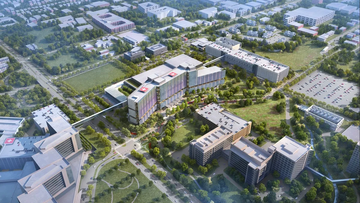 A rendering of an overhead view of the new Children’s Health hospital in Dallas.