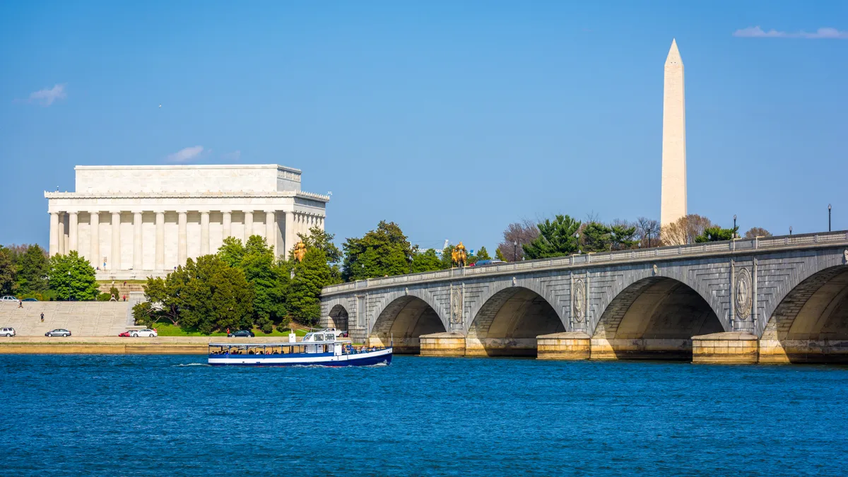 Washington DC, USA skyline on the Potomac River.