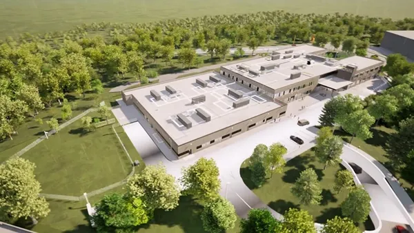 A rendering shows the planned training center for dog guides in Ontario, Canada.