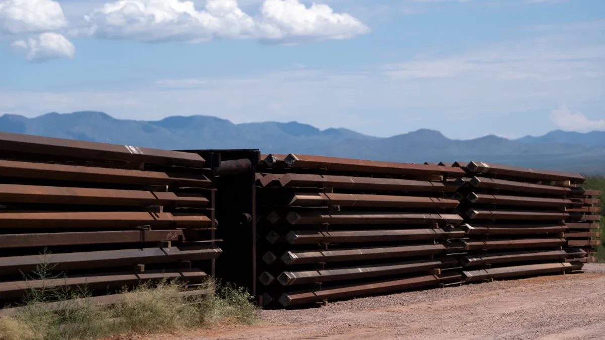 Border fence construction materials sit unused on the U.S.-Mexico border.