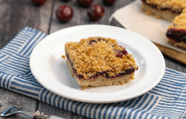 Michigan cherry oat bar dessert on a plate