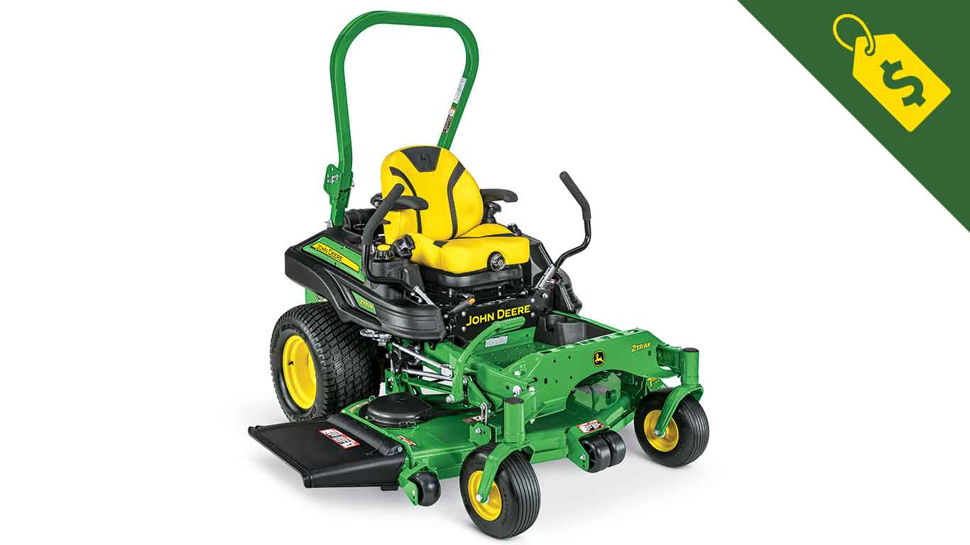 Studio image of a John Deere Z930M commercial ZTrak zero-turn mower