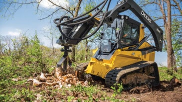 Stump shredder attachment on 333G Compact Track Loader