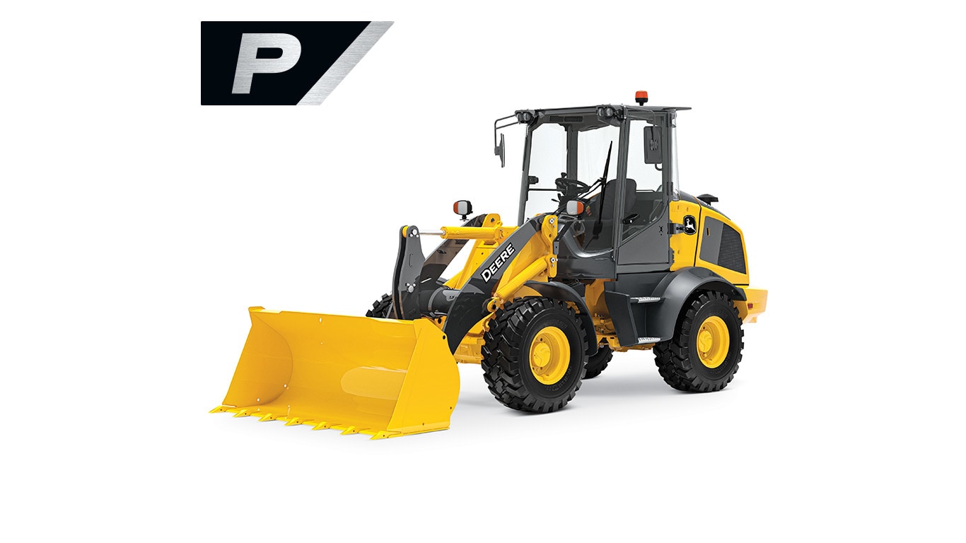 324 P-Tier compact wheel loader on white background