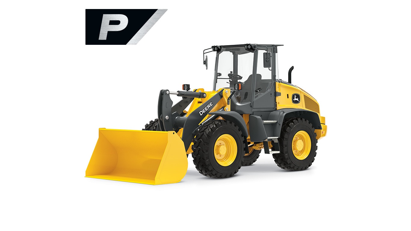 344 P-Tier compact wheel loader on white background