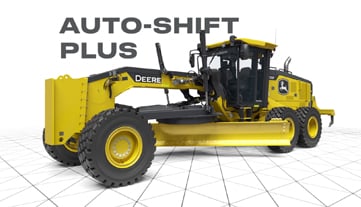 studio image of John Deere equipment with text reading "AUTO-SHIFT PLUS"