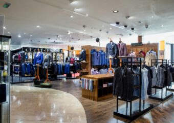 Interior of a men's clothing retail store.