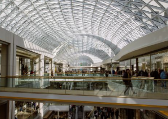 Upper level of an indoor shopping center.