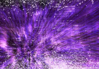 Digitally generated image of a purple cloud, data nodes and connections in white, and binary code appearing faintly.