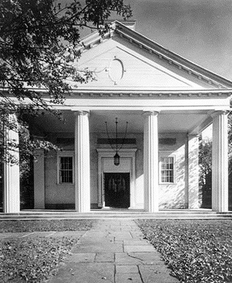 Chapel Exterior; The Elizabeth J. Somers Memorial Chapel, designed by Wesley Sherwood Bessell, was constructed in 1925 as a memorial to the seminary’s founding mistress. Contrary to popular myth, the chapel never had a steeple. There is no relationship between the chapel and the steeple located at the intersection of Nebraska Avenue and Van Ness Street.  (Library of Congress)