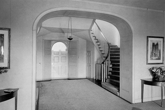 Almost 100 years later, elements of the main building, once called the Refectory, remain on the campus. The seminary’s motto, Vincit Que se Vincit (she conquers who conquers herself) is fixed in a stone over the center entranceway. The main staircase still exists and now has a rope banister installed by the Navy. Unfortunately, the swimming pool on the lower level no longer exists. (Library of Congress)