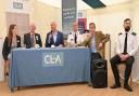 Rural crime discussion at the Royal Norfolk Show. From left: Cath Crowther, Giles Orpen-Smellie, David Powles, Chief Constable Paul Sanford, Gavin Lane and PC Chris Shelley