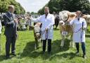 The Duke of Edinburgh presented the trophy for the Royal Norfolk Show's supreme interbreed beef champion to Kenninghall cattle farmers Marcus and Helen Searle