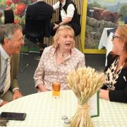 NFU vice president Rachel Hallos (right) speaking with show president Lady Dannatt (centre) and Norfolk farmer Nick Deane at the Royal Norfolk Show