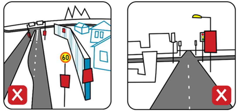 Valreklam får inte placeras på bullerstängsel, trafikanordningar eller på annat sätt så att den stör trafikanordningarnas synlighet.