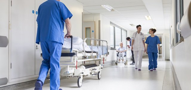 Interior of Micro-Hospital with nurses and doctors.