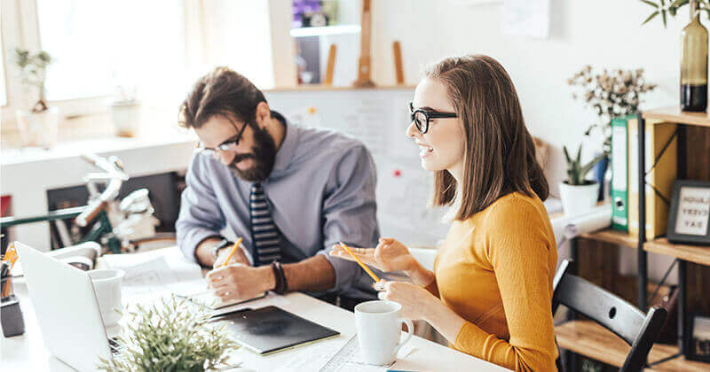 Two entrepreneurs working on project