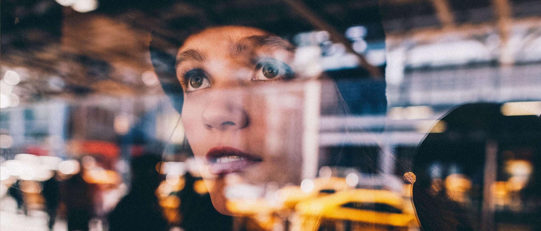 Hopeful woman at the bus station