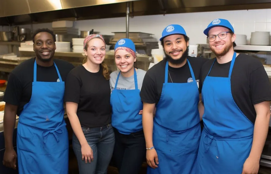 Group of staff behind counter