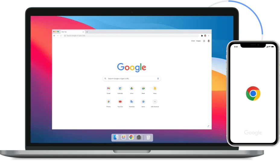 Image of Google Chrome in laptop and mobile devices