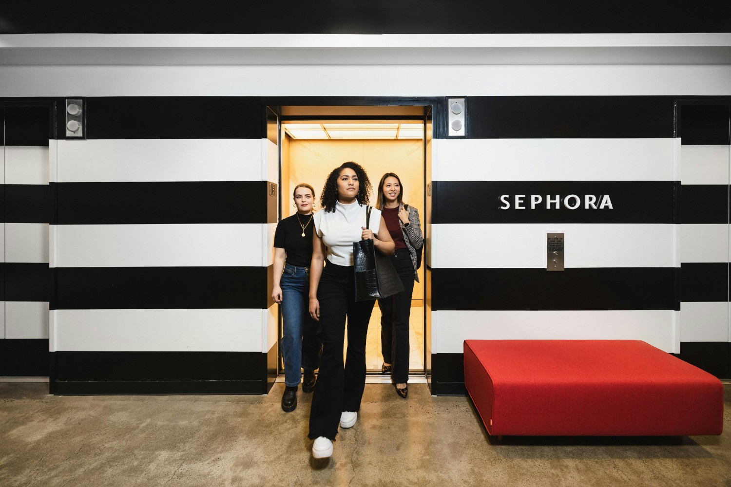 Employees arriving at Sephora's 