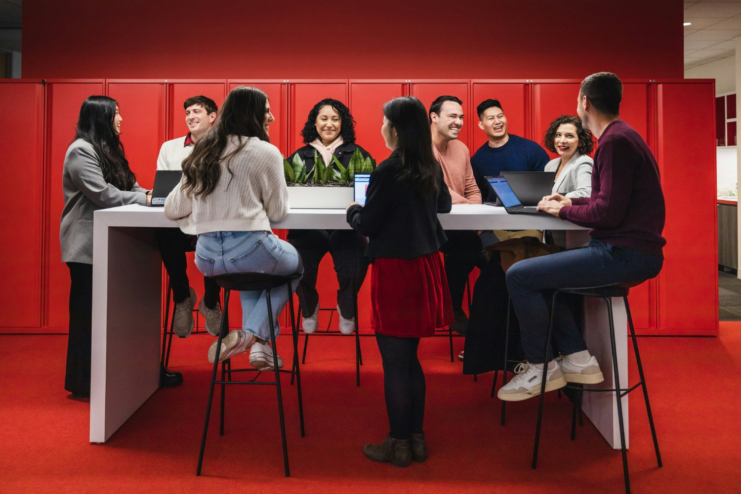 Employees meeting at Sephora's corporate offices.