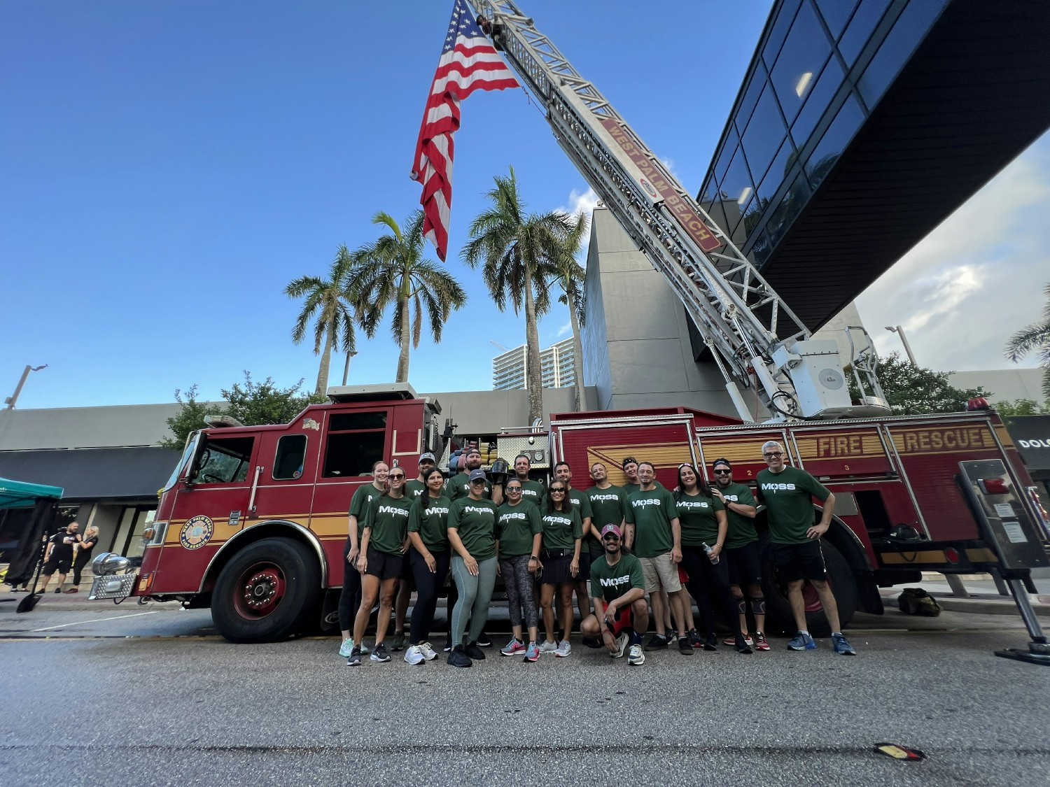 Moss employees before conquering the West Palm Beach Fire Department 9/11 Memorial Stair Climb.