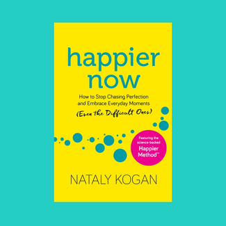 happier now paperback on teal