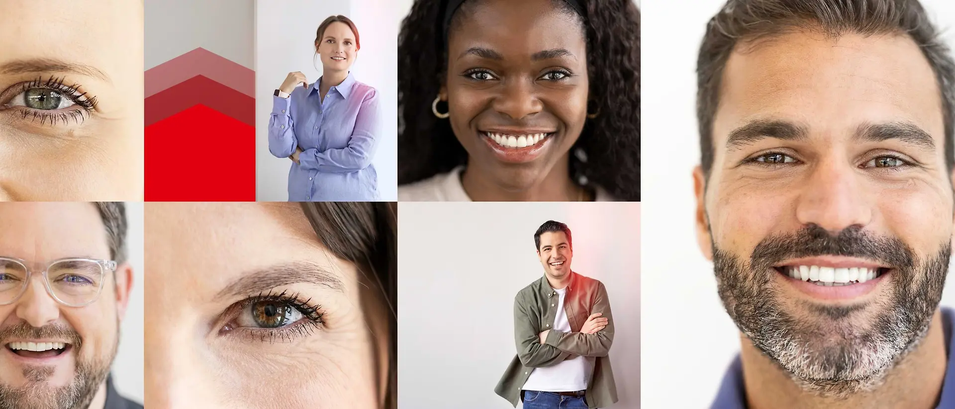 Les visages de divers employés de Henkel. Ils ont l'air confiant et sourient. 