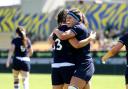 Scotland's Gemma Bell celebrates after Lucia Scott scores a try during the Six Nations Women's Summer Series between Ireland and Scotland at Stadio Sergio Lanfranchi in Parma, Italy, Sunday, July 14th, 2024 (Photo by Ben Brady / Inpho)