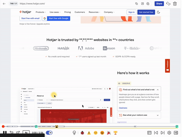 #An example session recording captured by Hotjar Recordings