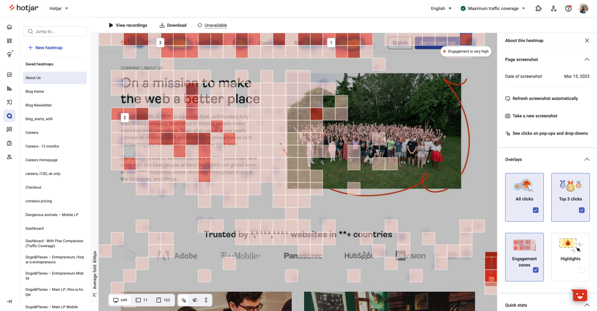 #Hotjar's engagement zones in Heatmaps show you the most engaging areas of your page