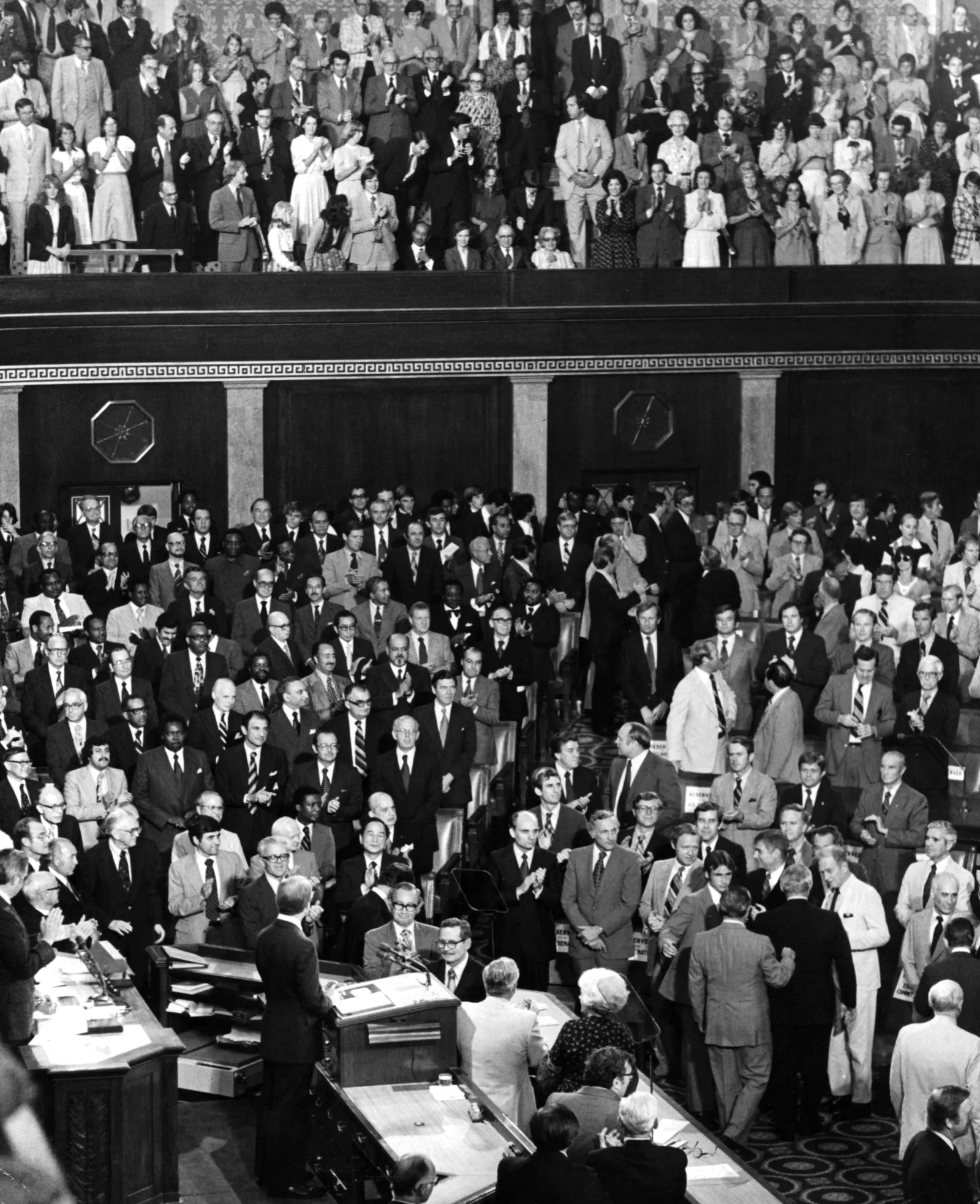 President Jimmy Carter receives a standing ovation at a joint session of the U.S. on Sept. 18, 1978 in Washington, D.C.