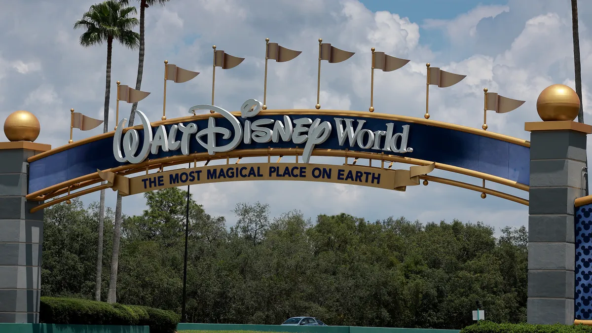 A sign near an entranceway to Walt Disney World on May 22, 2023 in Orlando, Florida.