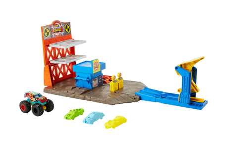 Giocattolo Hot Wheels-Monster Trucks Playset Distruzione Suprema e 3 Macchinine con Lanciatore Hot Wheels