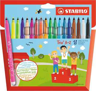 Cartoleria Pennarello a punta fine e fusto triangolare - STABILO Trio A-Z - Astuccio da 18 - Colori assortiti STABILO