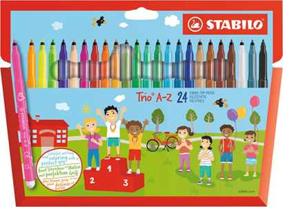 Cartoleria Pennarello a punta fine e fusto triangolare - STABILO Trio A-Z - Astuccio da 24 - Colori assortiti STABILO