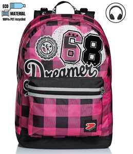 Cartoleria Zaino scuola reversibile Seven The Double College Girl Fluo Fuxia. Rosa-Grigio. Con cuffie wireless Seven