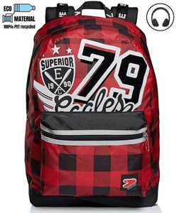 Cartoleria Zaino scuola reversibile Seven The Double College Boy Hot Red. Nero-Rosso. Con cuffie wireless Seven