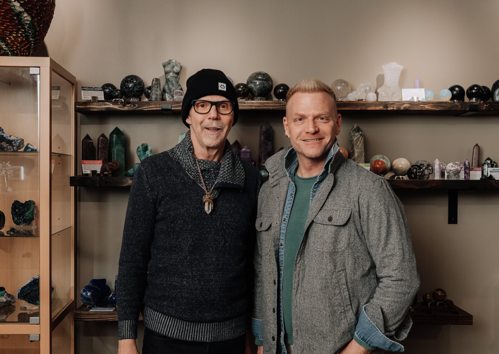 Rod Bice, left, and David Lee at 2 Crazy Crystal Guys, a Metaphysical supply store at 4007 S Wayne Ave, Fort Wayne, IN.