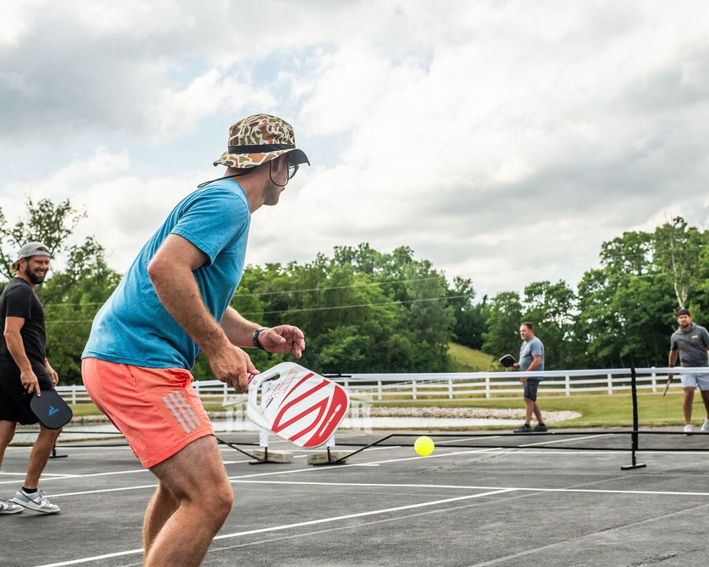 Friends gather to play at Hileman Farms, which features 5 private pickleball courts.