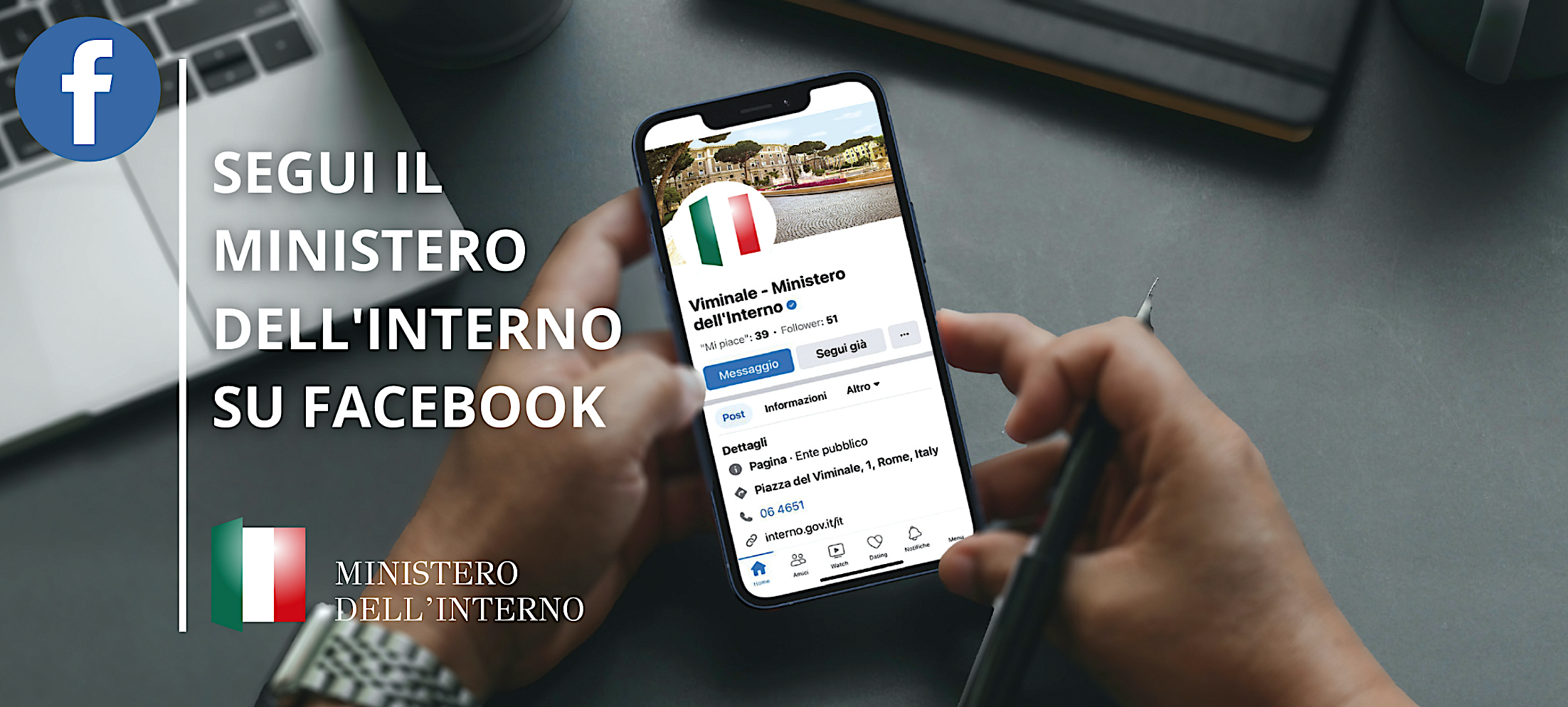 Seguici su Facebook il ministero dell'Interno