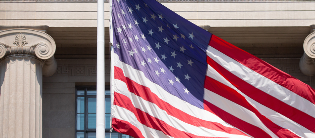 US Flag in front of building