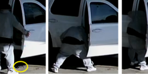 Still images from the surveillance video that shows Avis Coward next to the car and a gun on the ground.