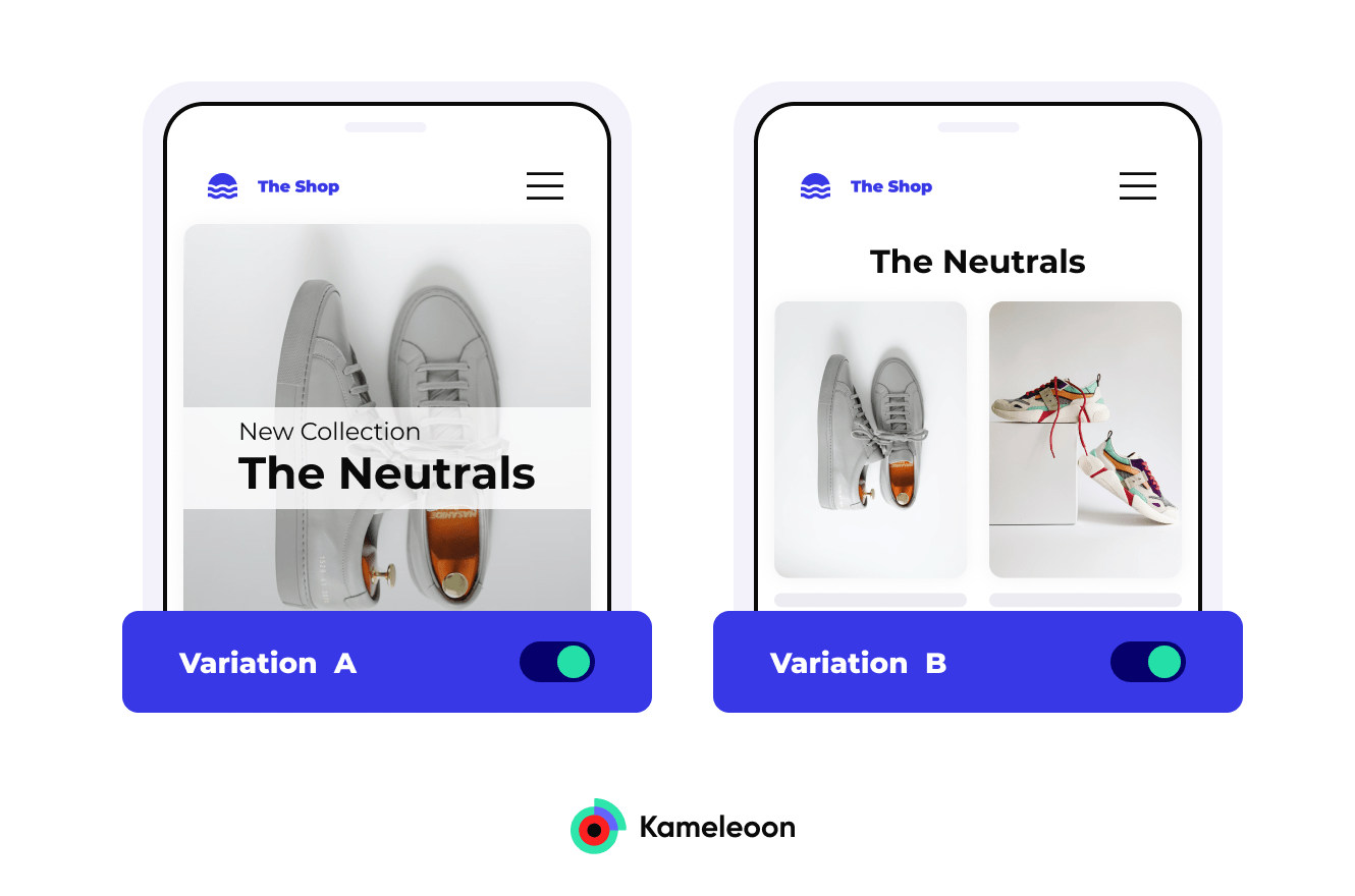 Two mobile interfaces showing ab testing split testing