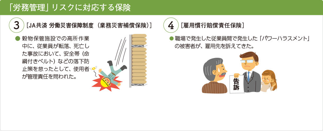 「労務管理」リスクに対応する保険（JA共済 労働災害保障制度（業務災害補償保険）・雇用慣行賠償責任保険）