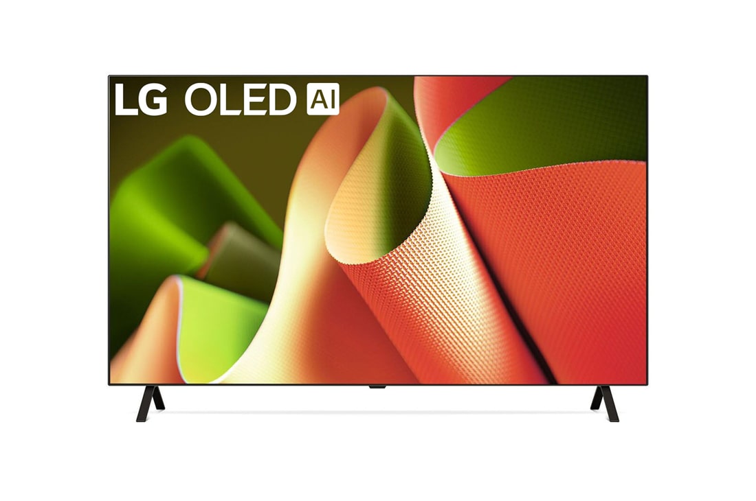 LG Телевизор Smart TV OLED AI B4 4K 65'' LG OLED65B4, Вид спереди на телевизор LG OLED TV, OLED B4, эмблему «OLED №1 в мире в течение 11 лет» и logo программы webOS Re:New на экране с 2-полюсной подставкой, OLED65B4RLA