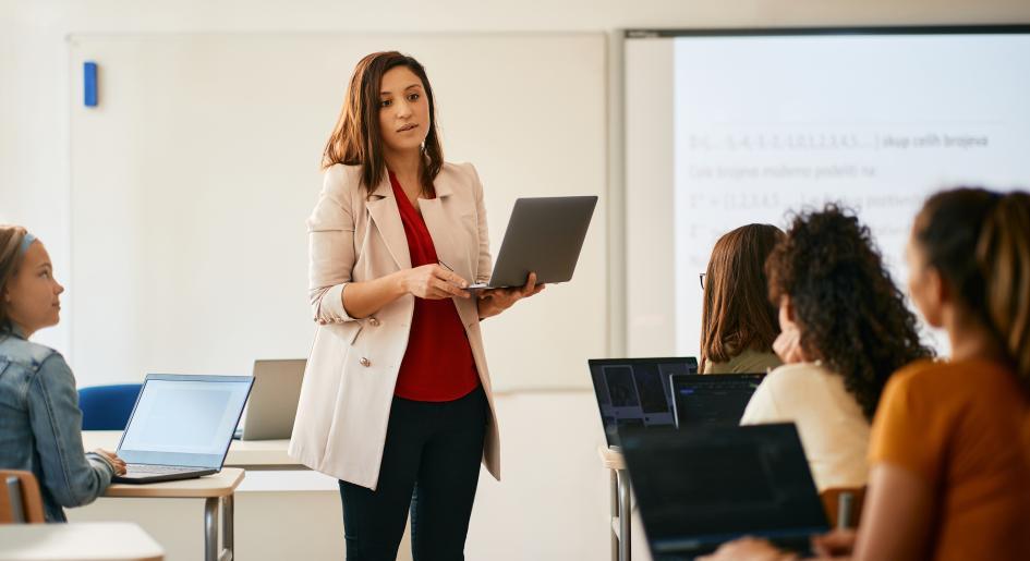 Professor instructing students